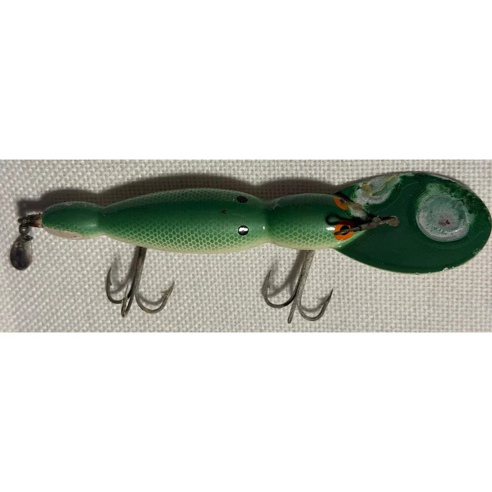 Vintage Green Scale‎ Wooden Crankbait Fishing Lure Deep Diver Metal Lip NB032
